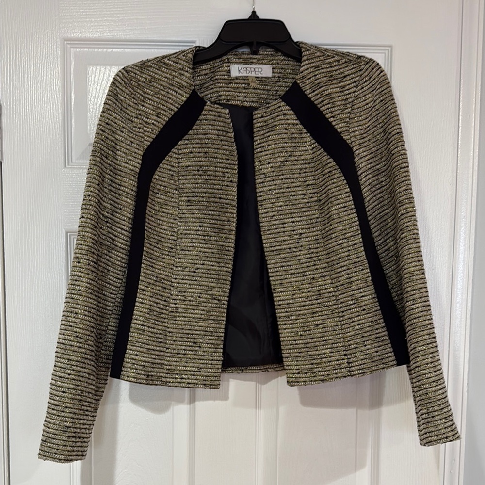 Kasper Black and Tan Blazer Structured Suit Jacket
